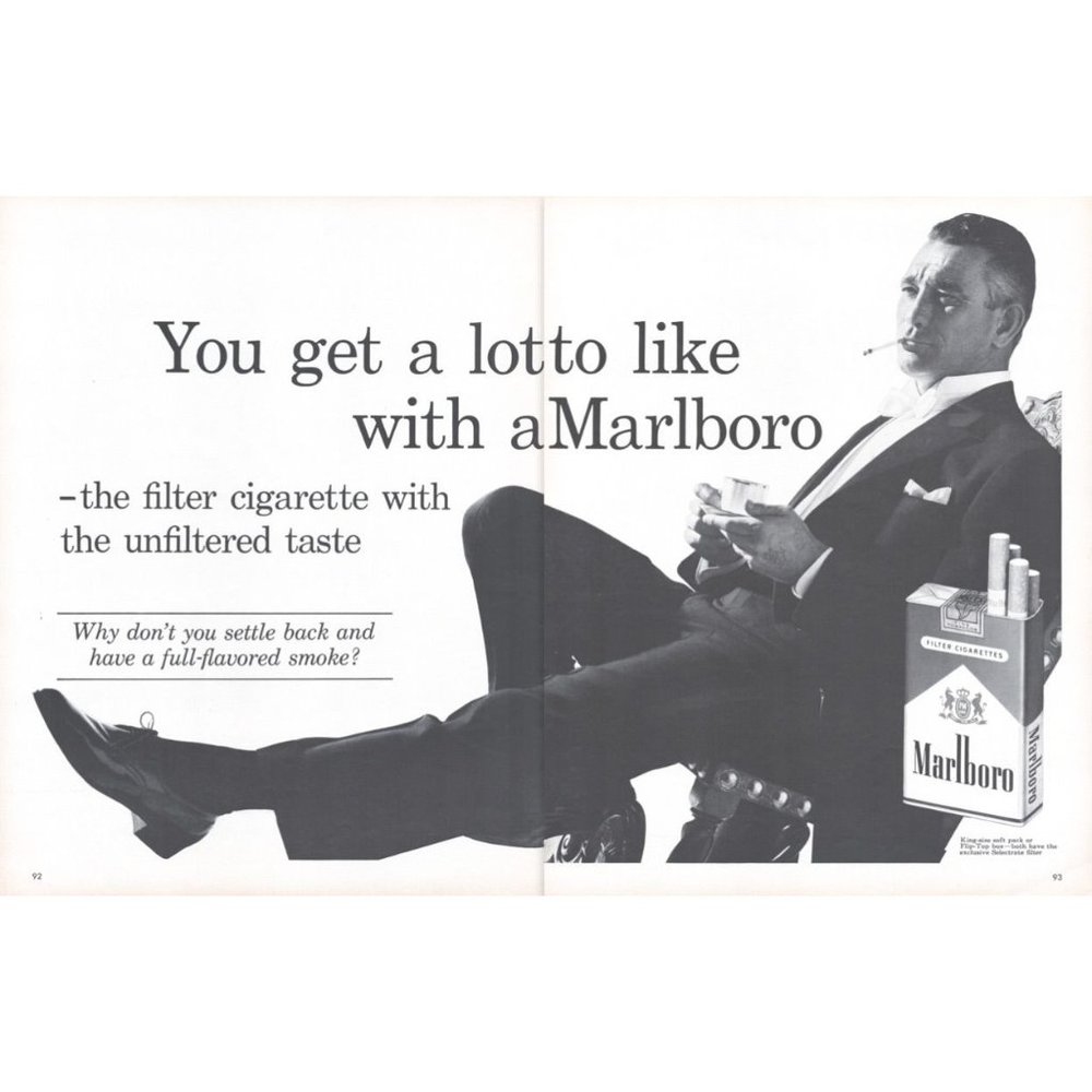 1961 Marlboro Cigarettes 2 Page Vintage Print Ad Man Tuxedo Lean Back Photo